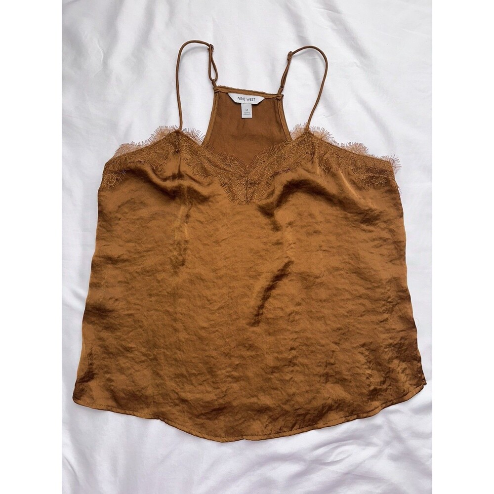 Nine West Lace Trim Adjustable Strap Camisole Tank Top 100% Polyester M